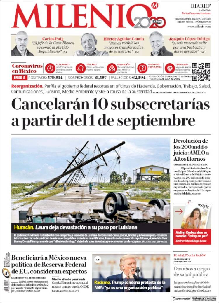 Portada de Milenio (M&eacute;xico)