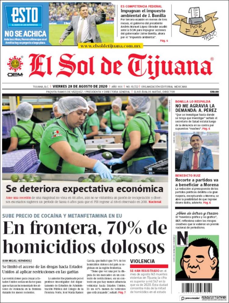 Portada de El Sol de Tijuana (M&eacute;xico)