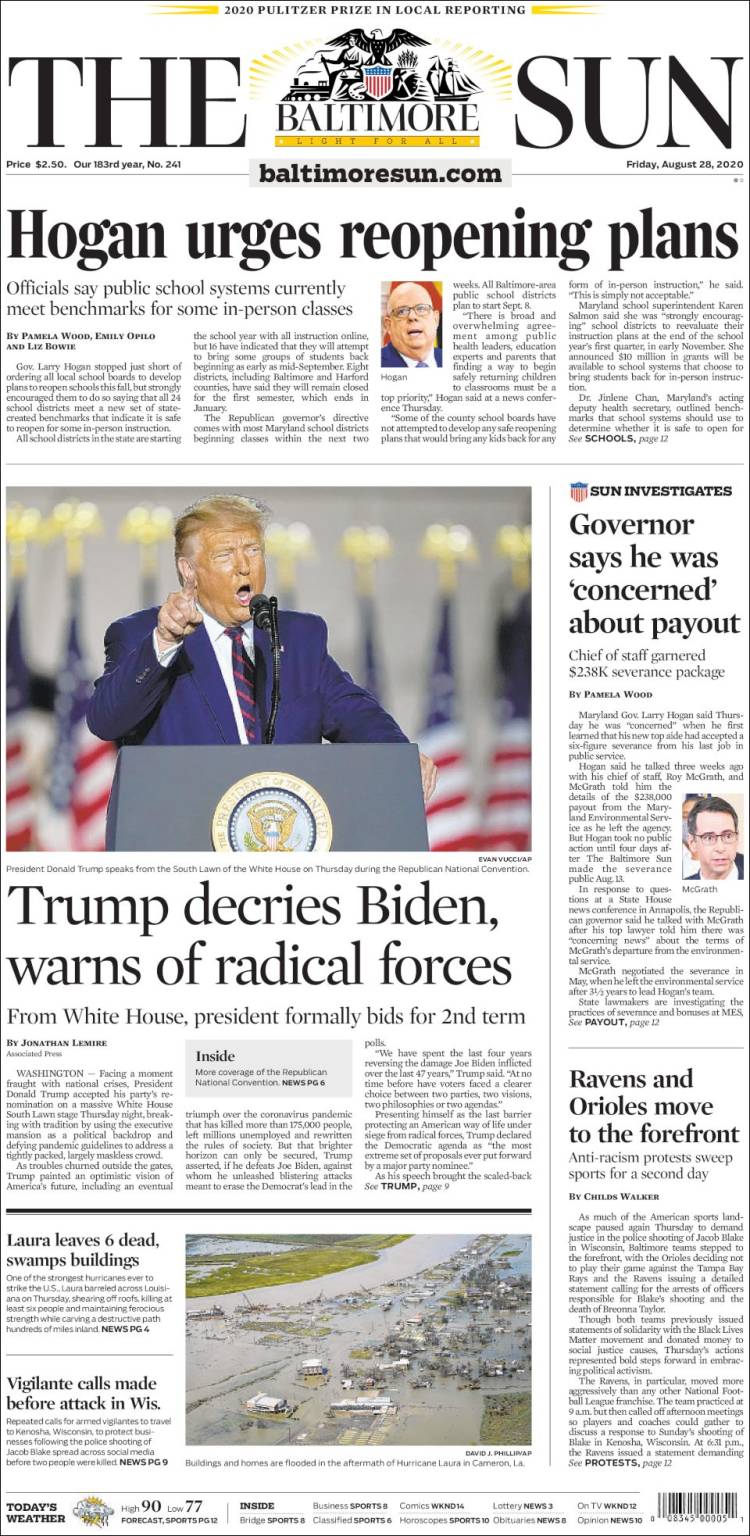 Portada de The Baltimore Sun (USA)