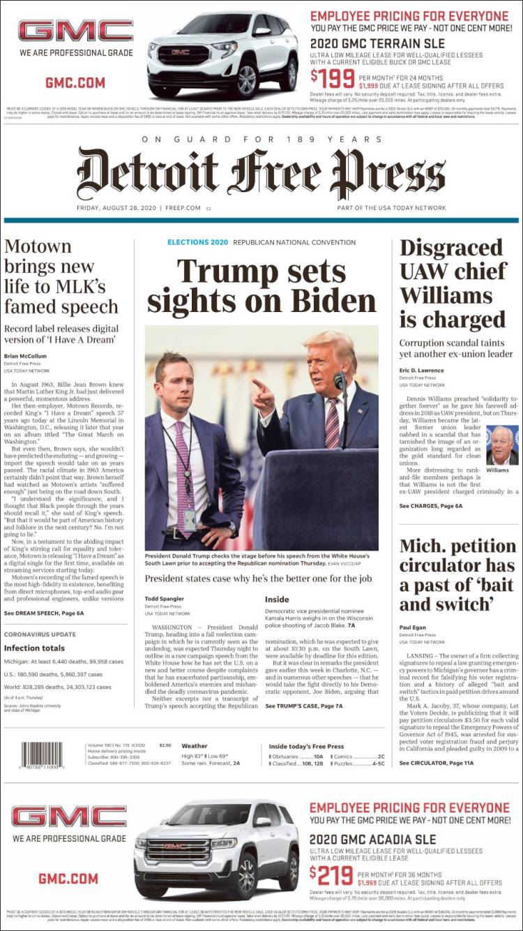 Portada de Detroit Free Press (USA)