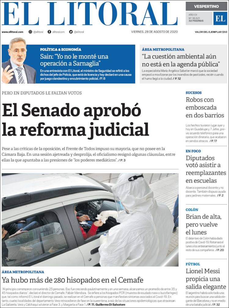 Portada de Diario El Litoral (Argentina)