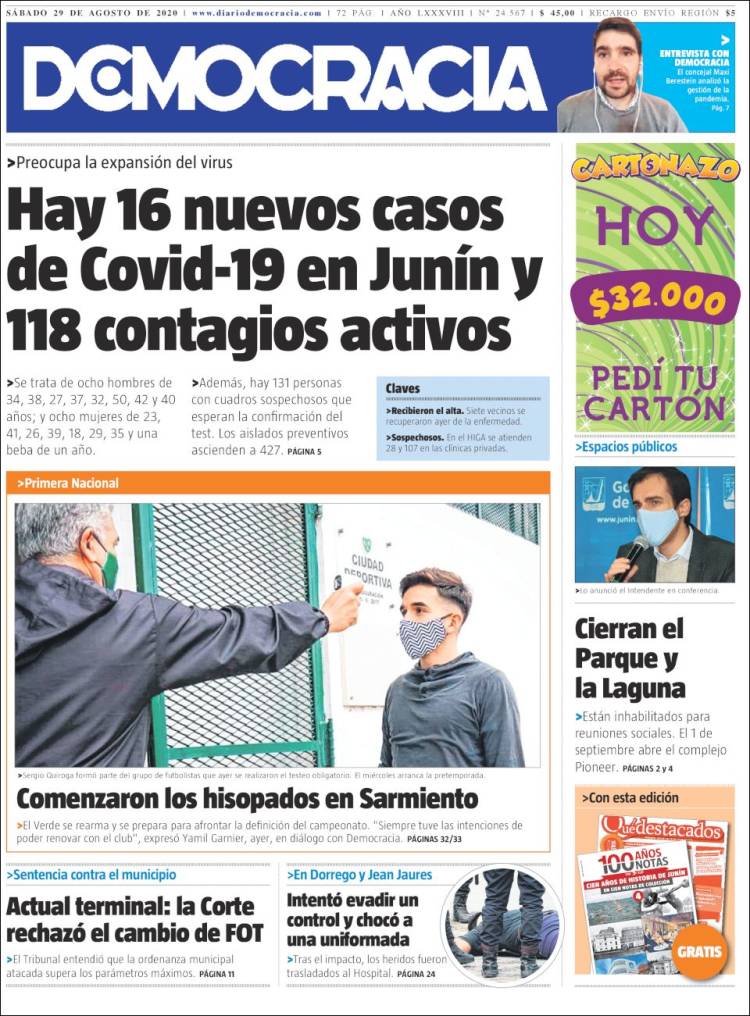 Portada de Diario Democracia (Argentina)