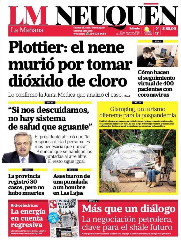 Portada de La Mañanade Neuquén (Argentina)
