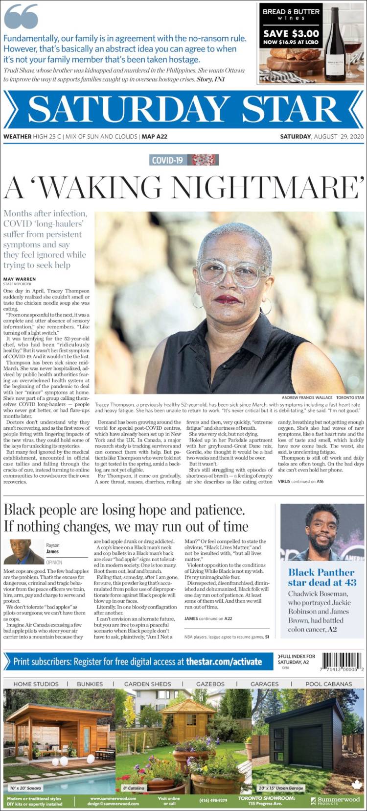 Portada de The Toronto Star (Canadá)