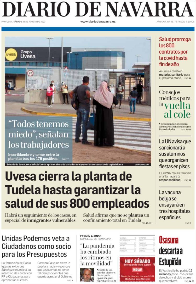 Portada de Diario de Navarra (Espa&ntilde;a)
