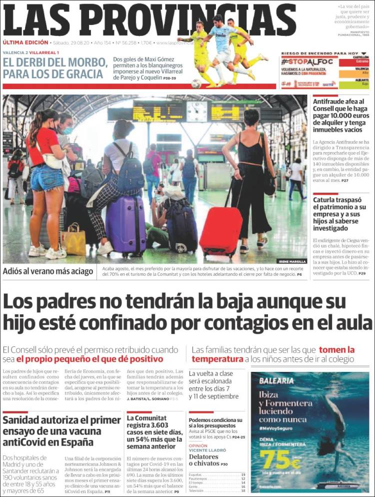 Portada de Las Provincias (Espa&ntilde;a)