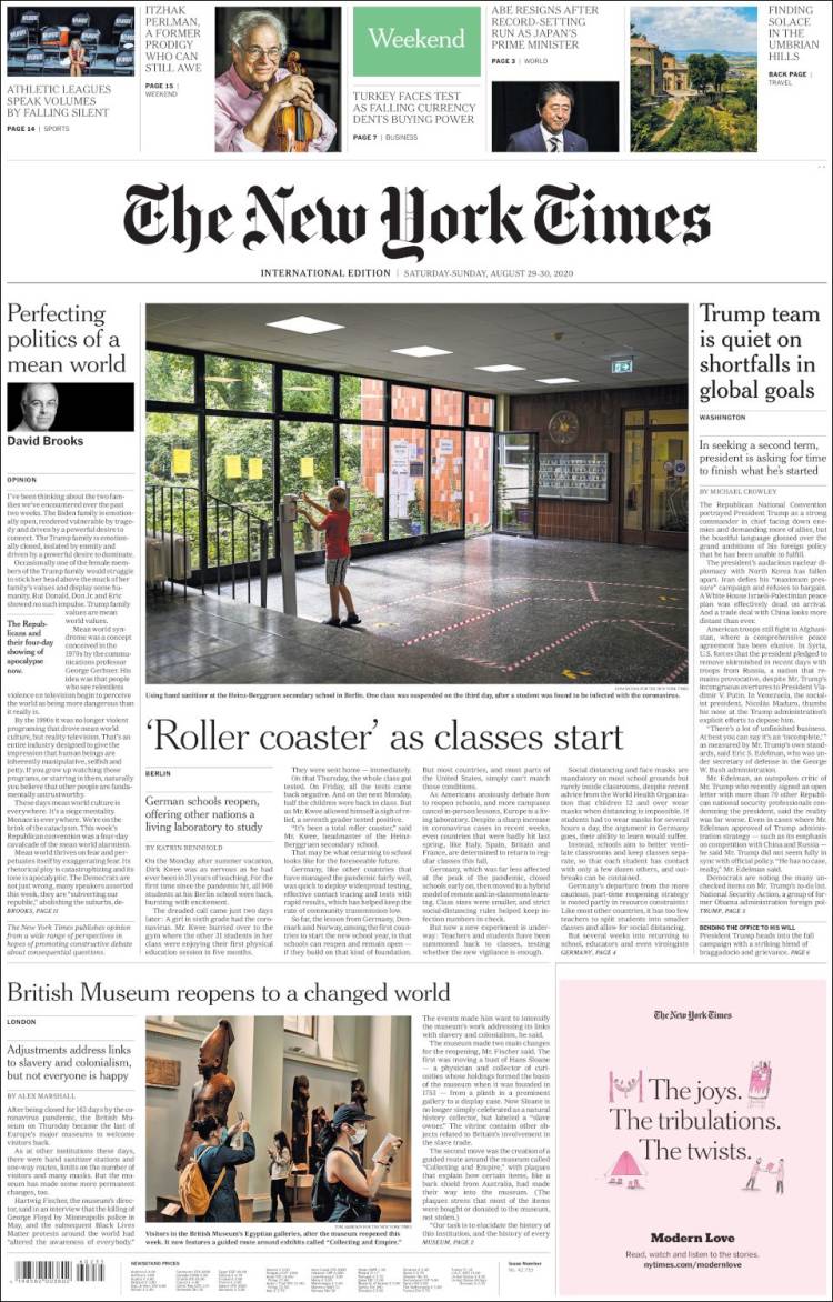 Portada de International New York Times (Europa)