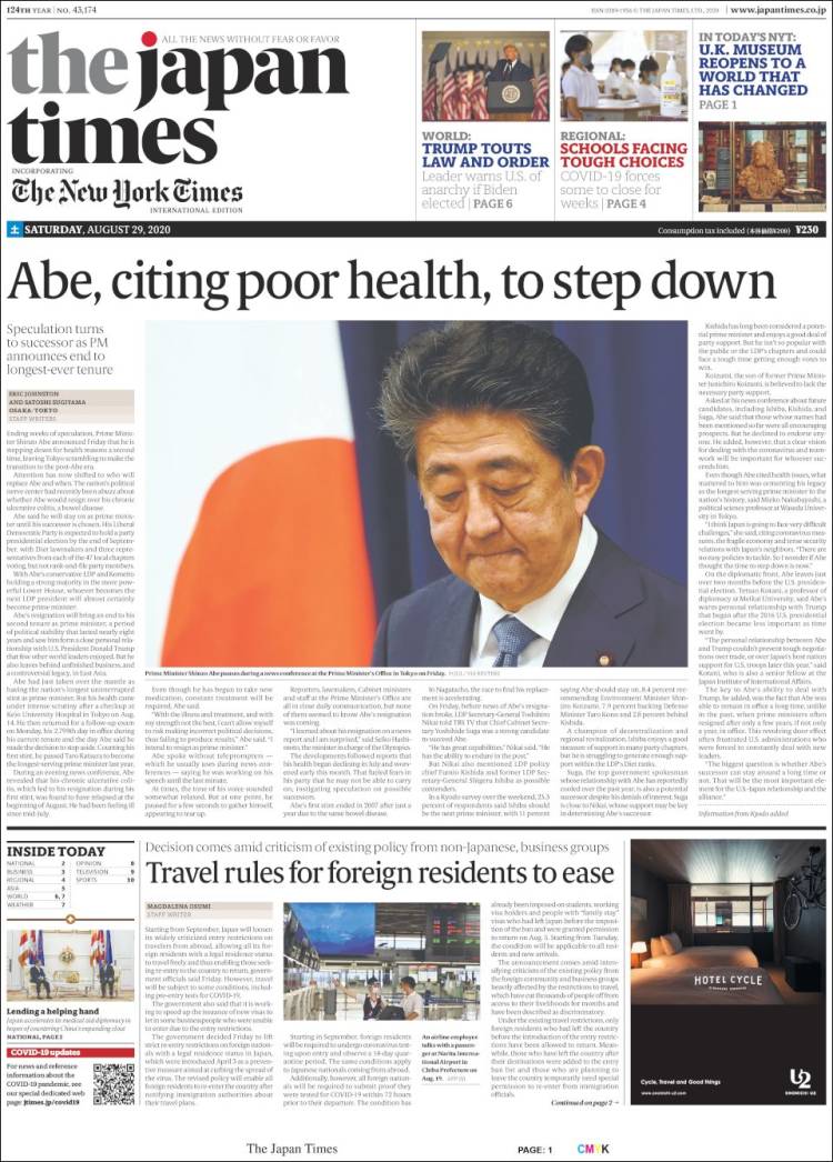 Portada de The Japan Times (Jap&oacute;n)