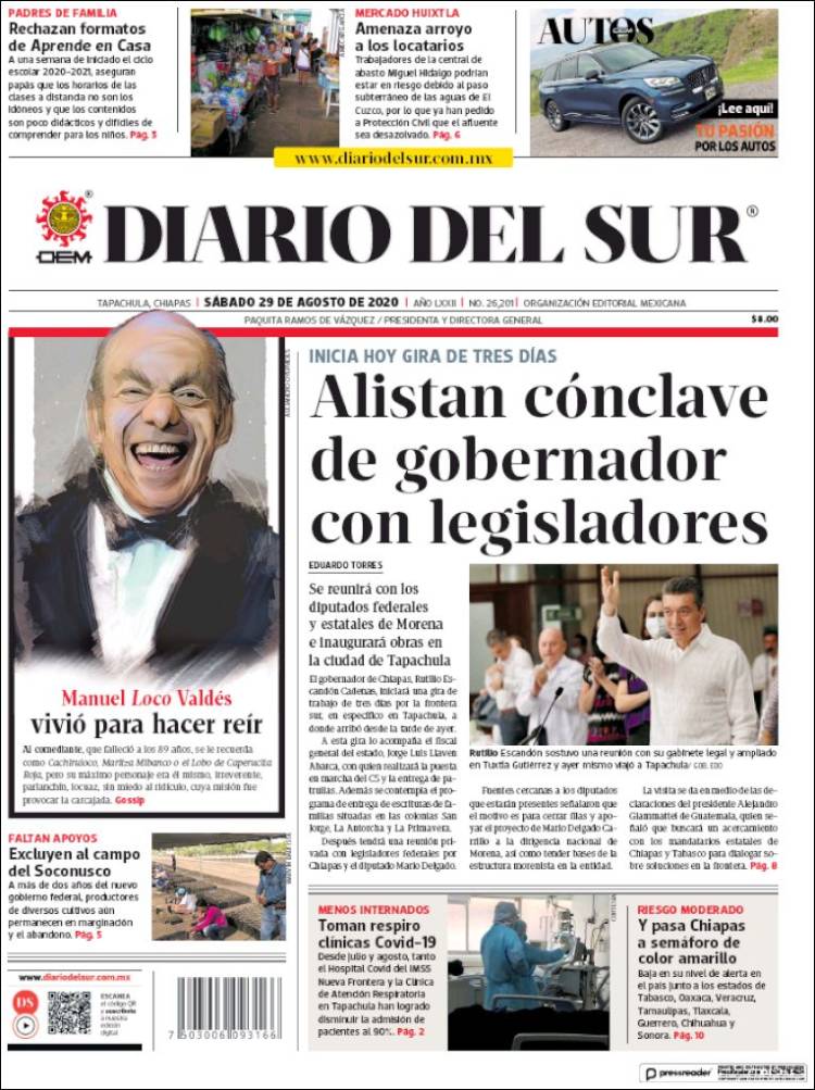 Portada de El Diario del Sur (México)