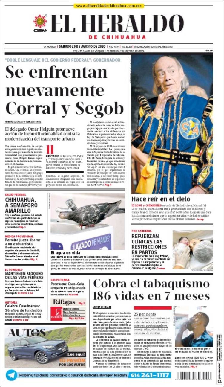 Portada de El Heraldo de Chihuahua (Mexico)