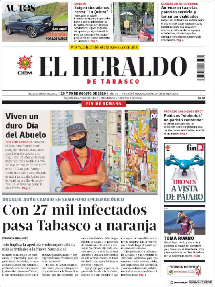 Portada de El Heraldo de Tabasco (Mexico)
