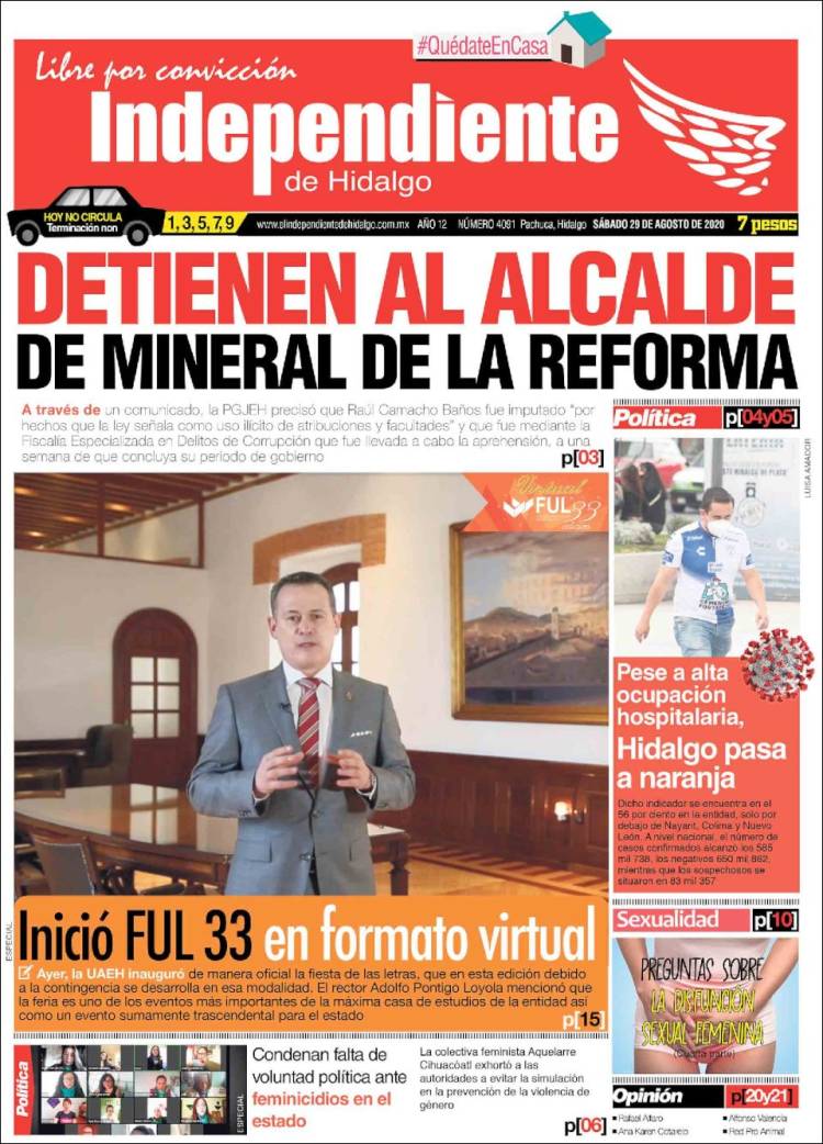 Portada de El Independiente de Hidalgo (Mexico)