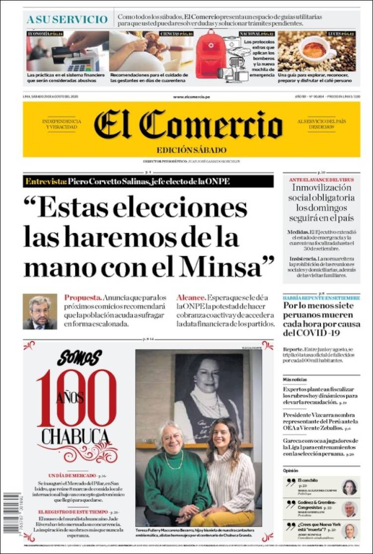 Portada de El Comercio (Per&uacute;)