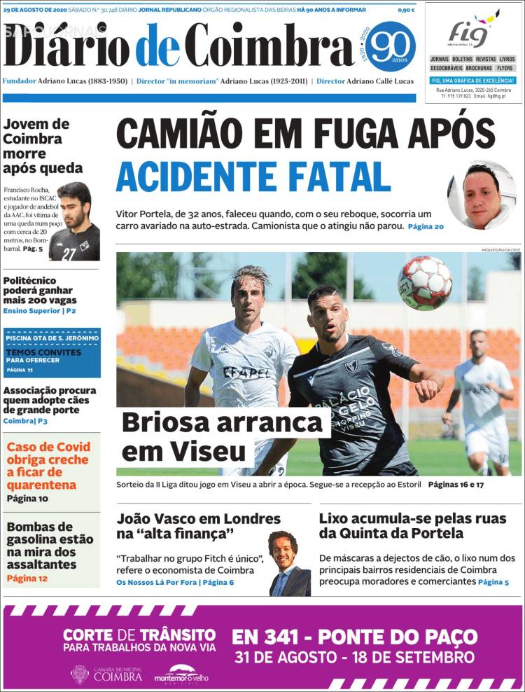 Portada de Diário de Coimbra (Portugal)