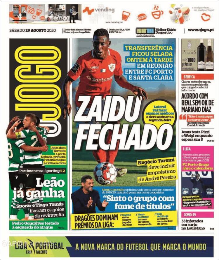 Portada de O Jogo (Portugal)