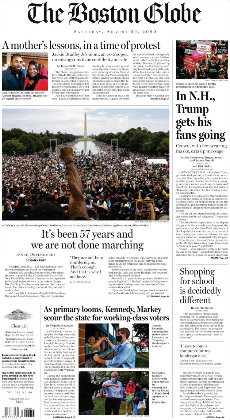 Portada de Boston Globe (USA)