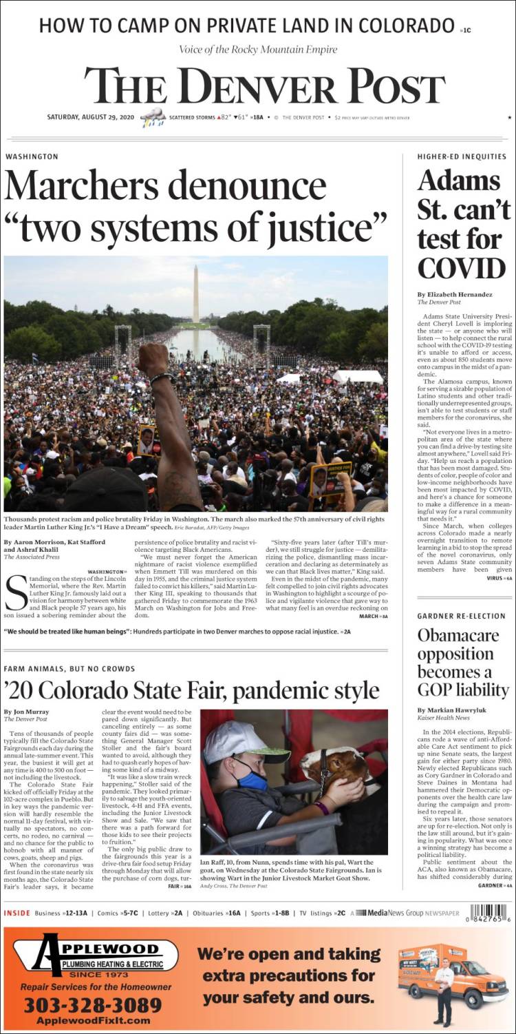 Portada de The Denver Post (USA)