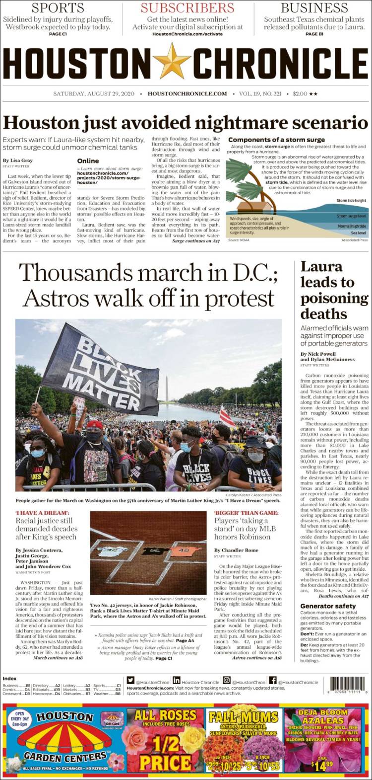 Portada de Houston Chronicle (USA)