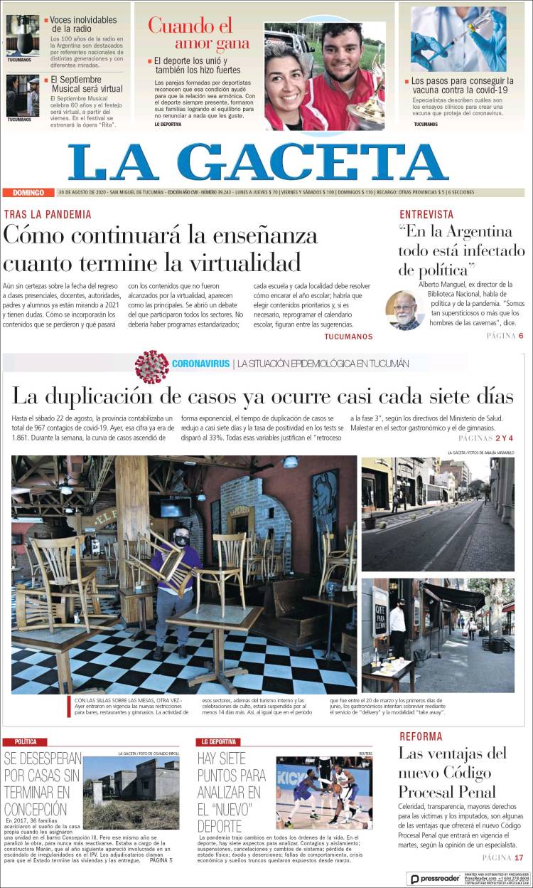 Portada de La Gaceta (Argentina)