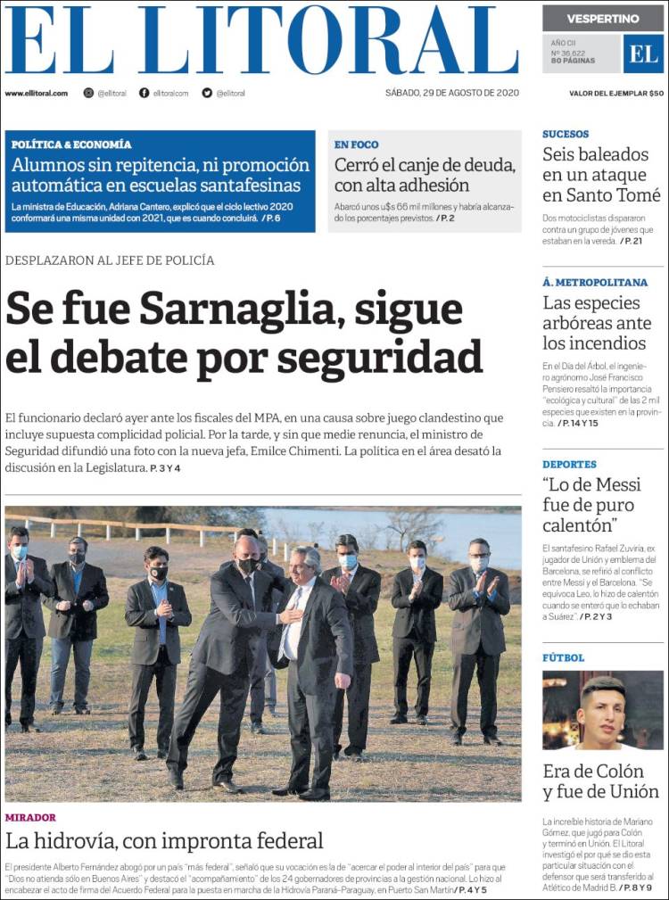 Portada de Diario El Litoral (Argentina)