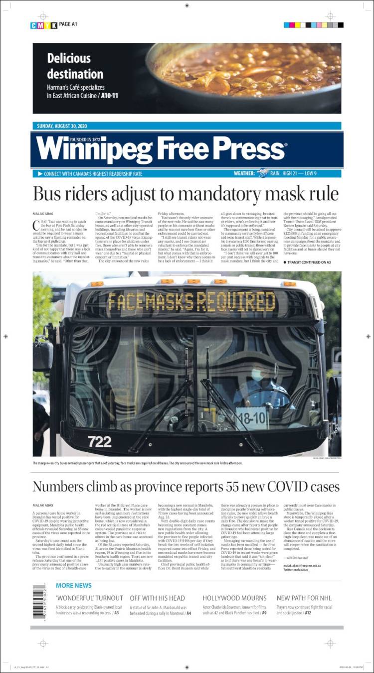 Portada de Winnipeg Free Press (Canadá)