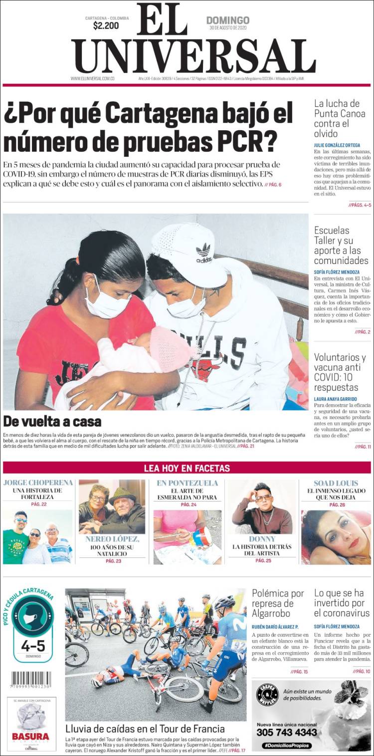 Portada de El Universal (Colombia)