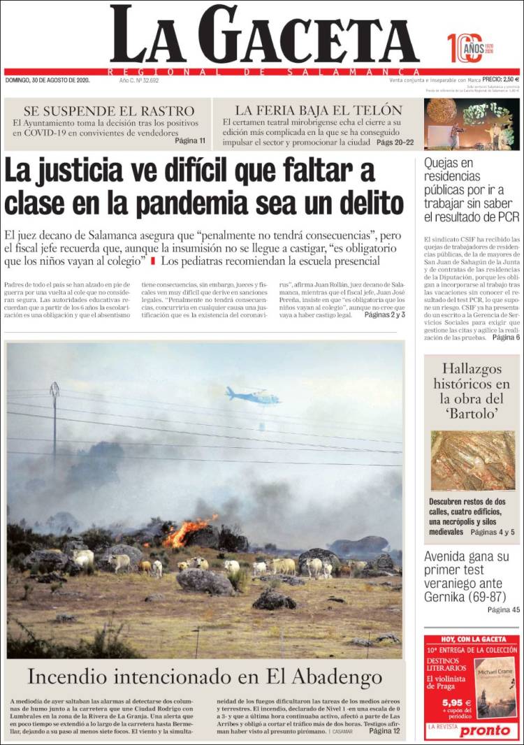 Portada de La Gaceta de Salamanca (España)