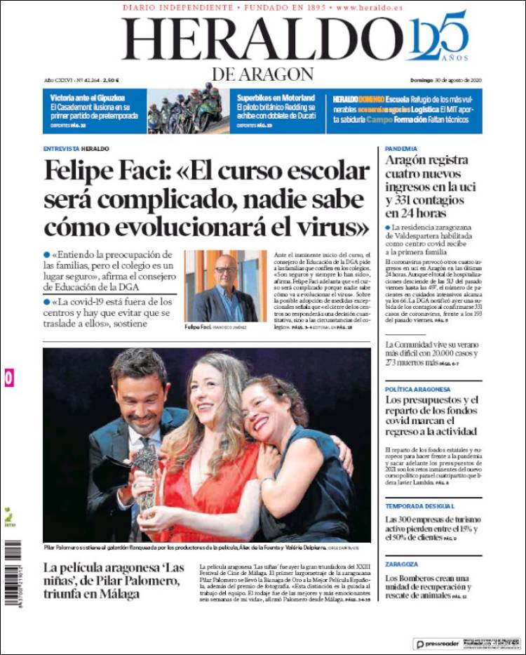 Portada de Heraldo de Aragón (España)