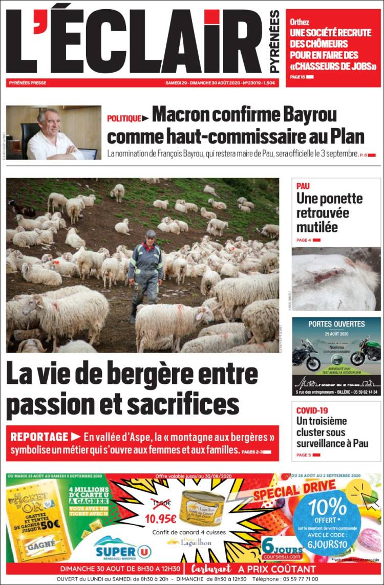Portada de L'Eclair des Pyrénées (Francia)