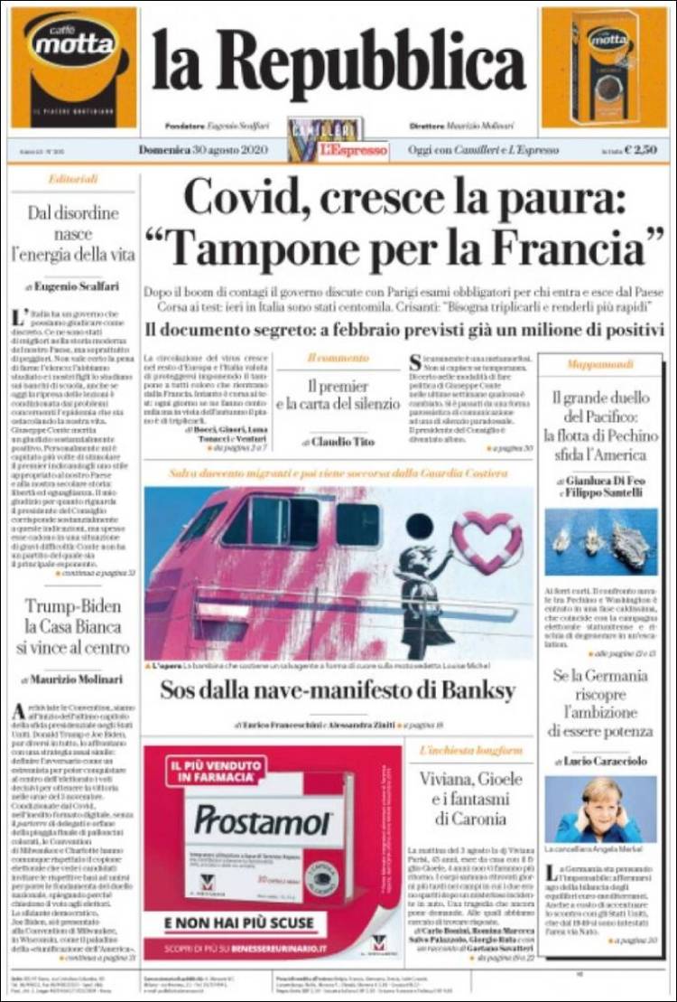 Portada de La Repubblica (Italia)