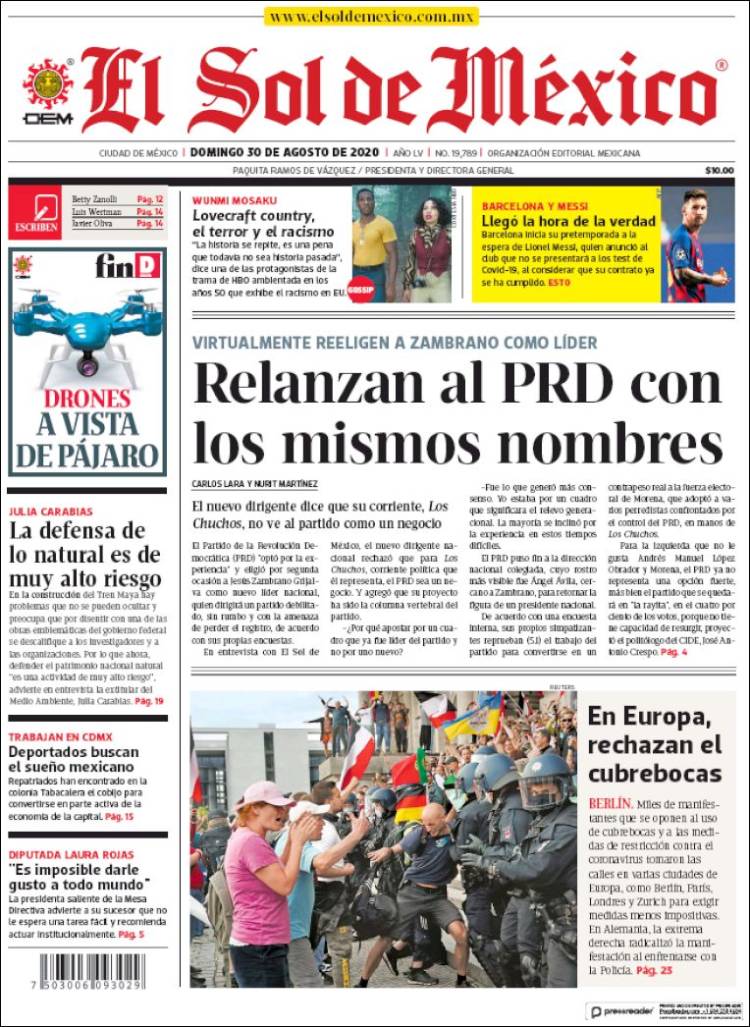 Portada de El Sol de México (M&eacute;xico)