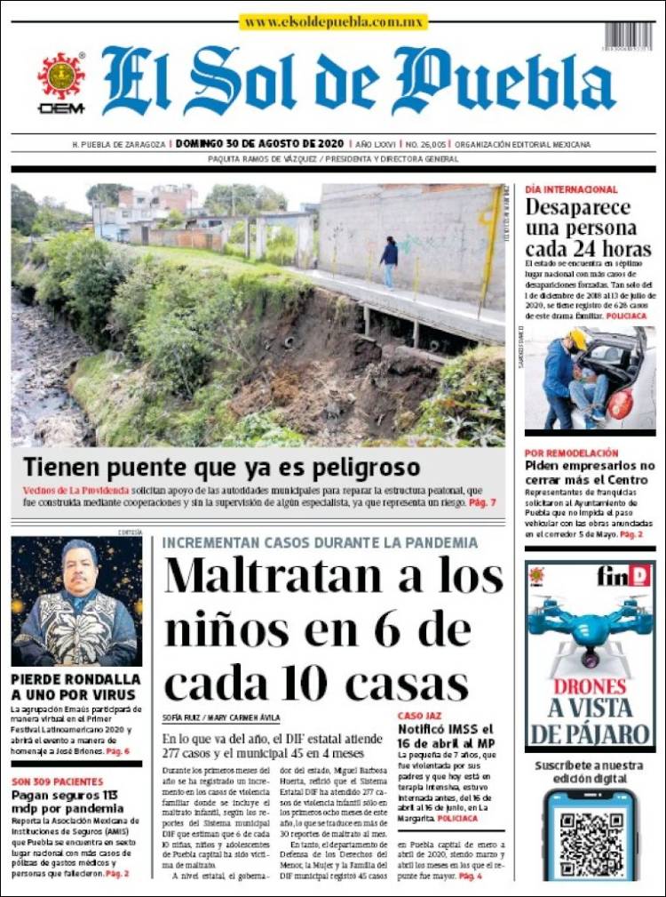 Portada de El Sol de Puebla (M&eacute;xico)