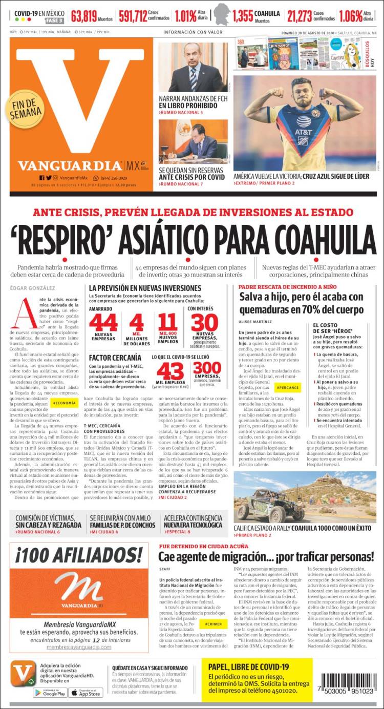 Portada de Vanguardia (M&eacute;xico)