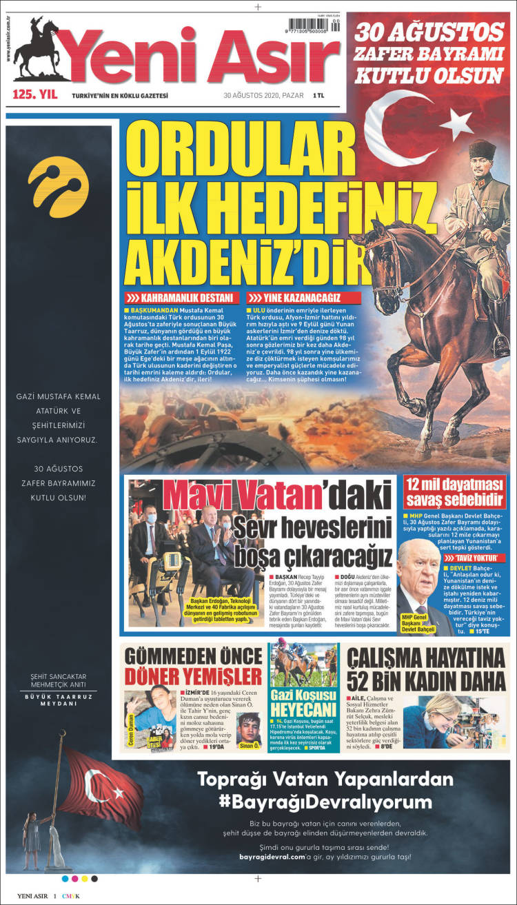 Portada de Yeni Asır (Turqu&iacute;a)