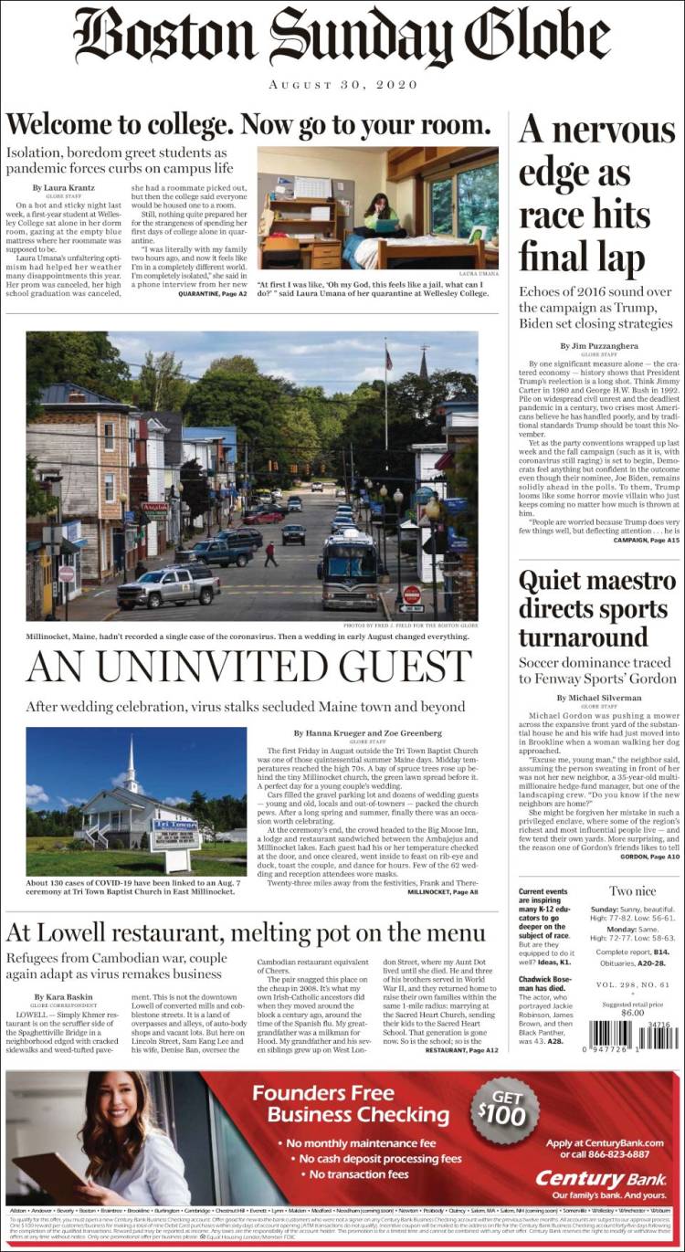 Portada de Boston Globe (USA)