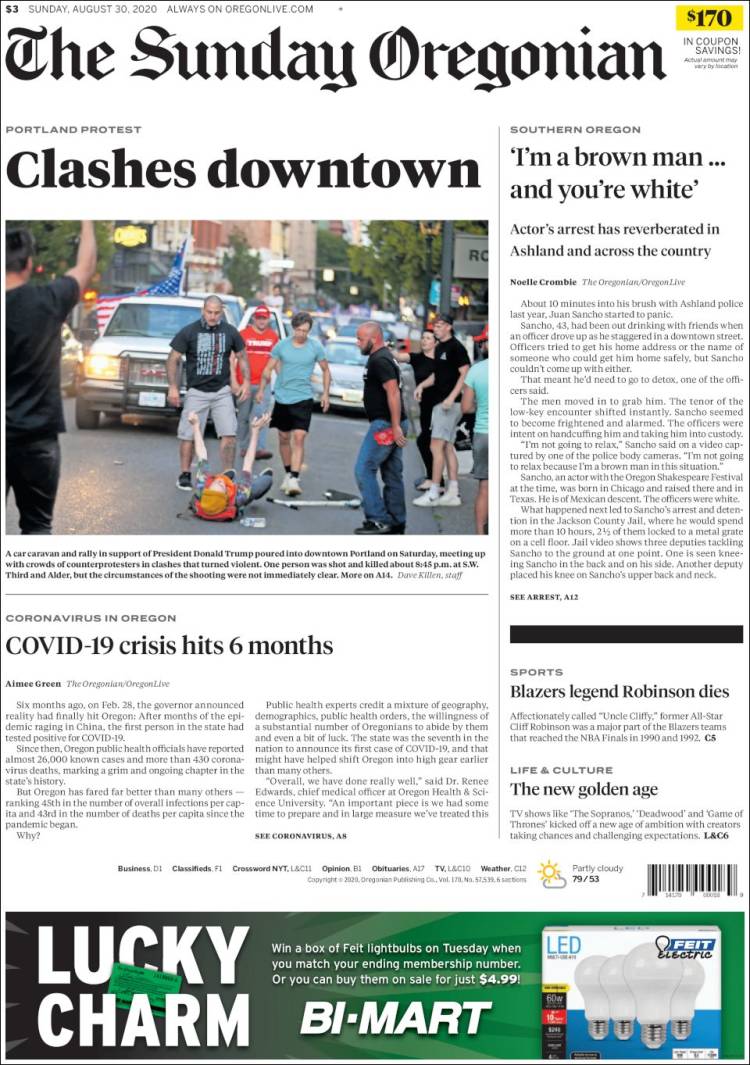 Portada de The Oregonian (USA)