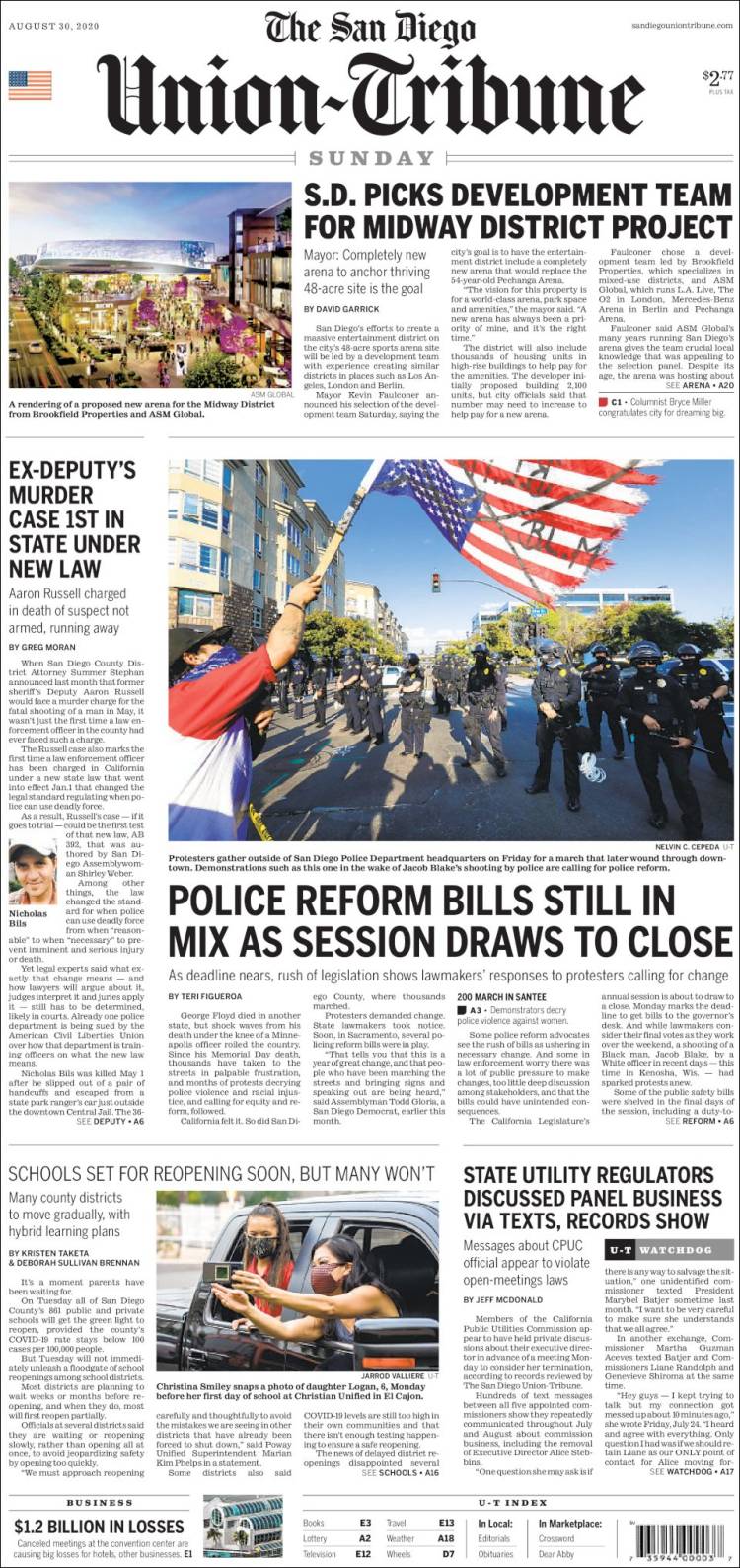 Portada de The San Diego Union-Tribune (USA)