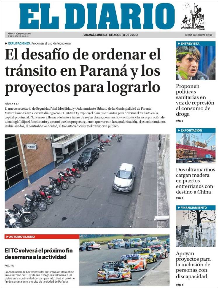 Portada de El Diario de Paraná (Argentina)