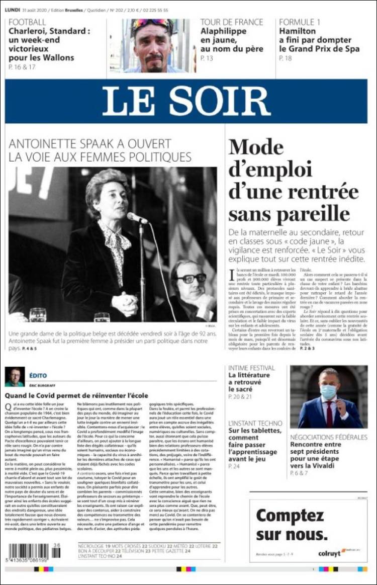 Portada de Le Soir (B&eacute;lgica)
