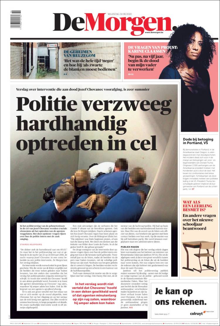 Portada de De Morgen (B&eacute;lgica)