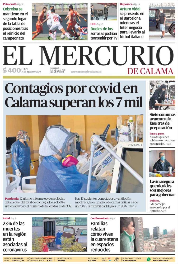 Portada de El Mercurio - Calama (Chile)