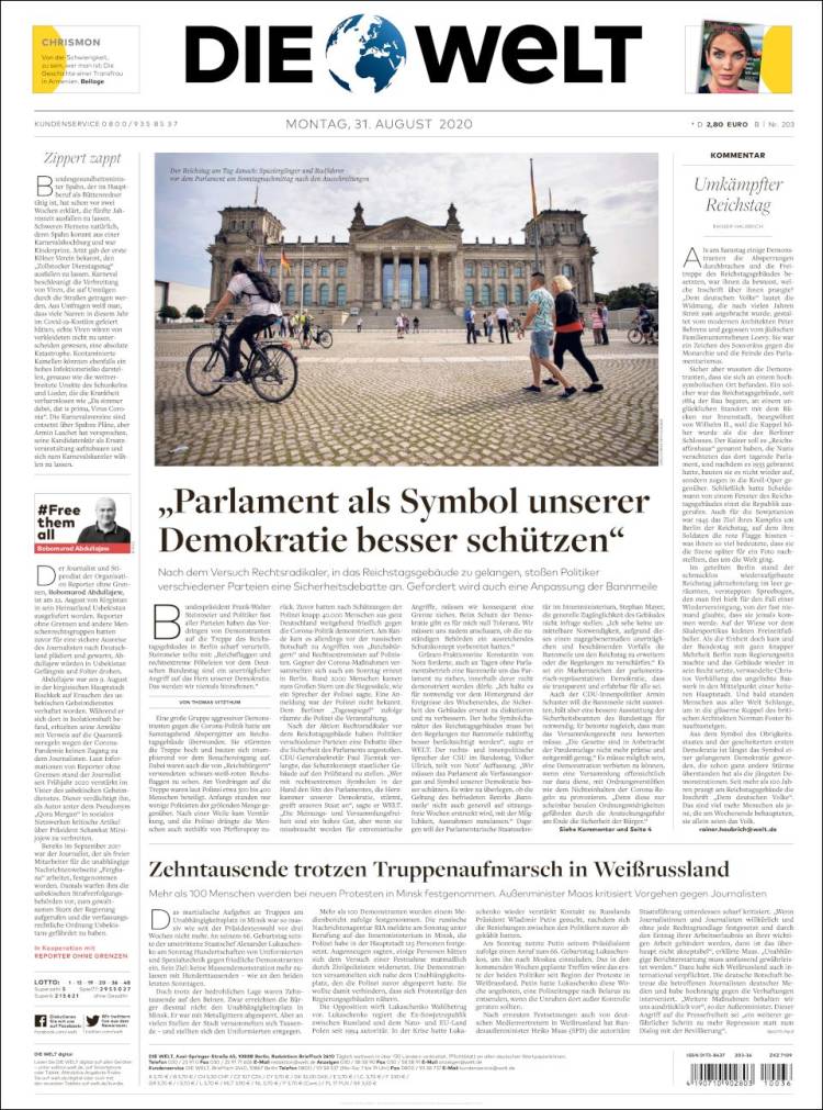 Portada de Die Welt (Alemania)