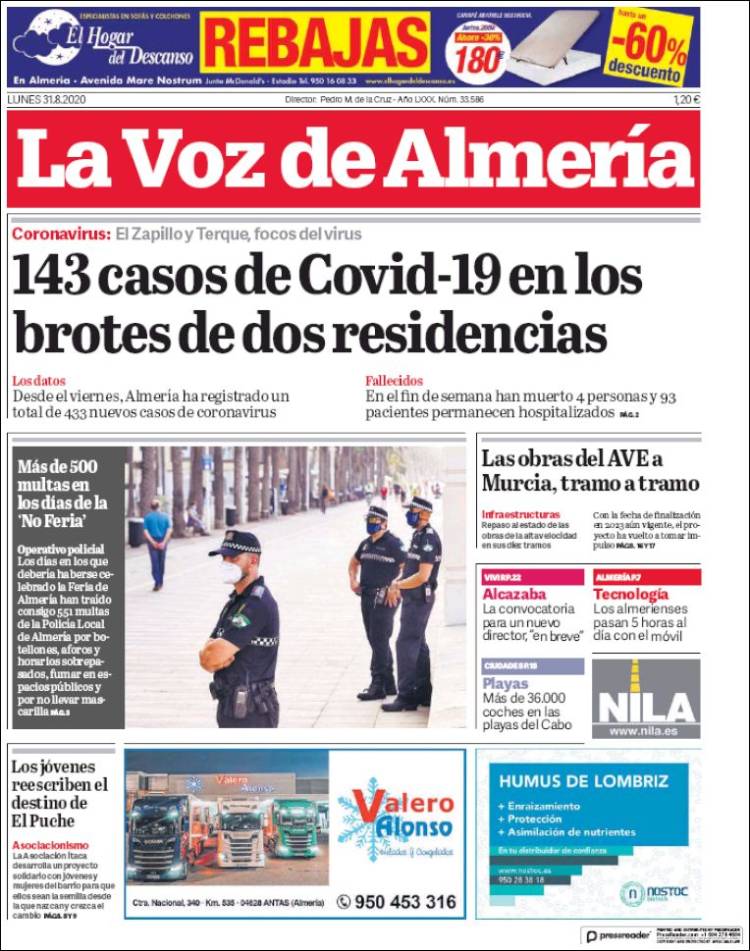 Portada de La Voz de Almería (España)