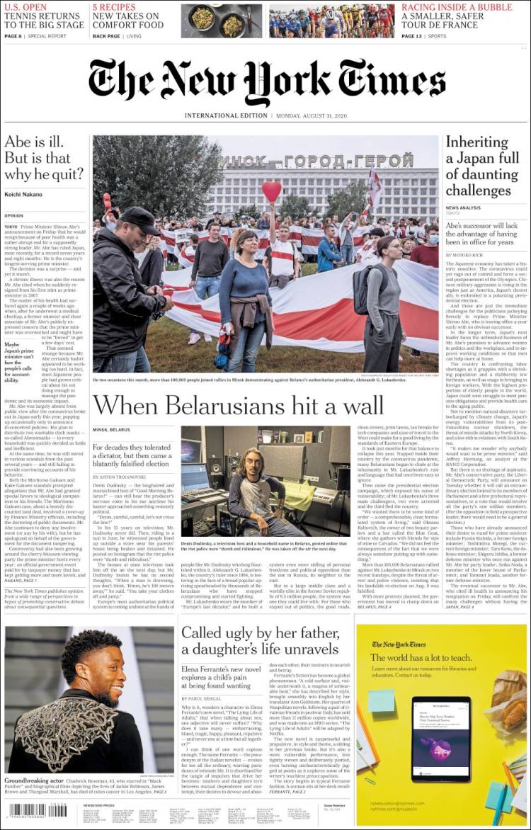 Portada de International New York Times (Europa)