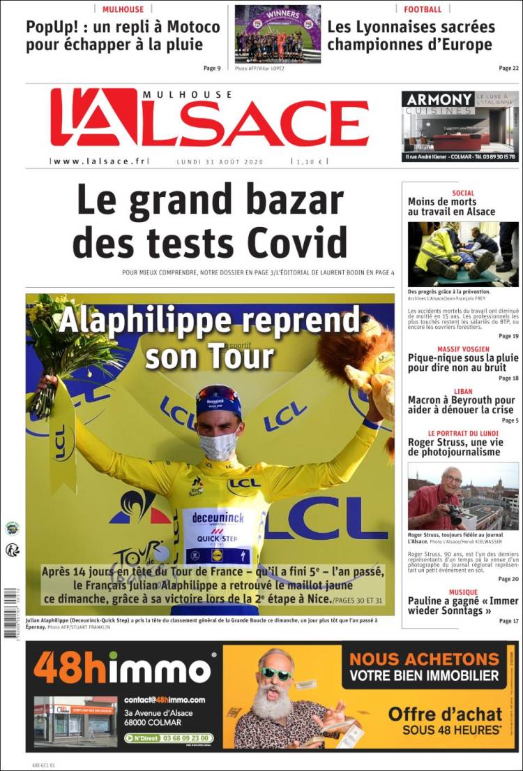 Portada de Journal L'Alsace (Francia)
