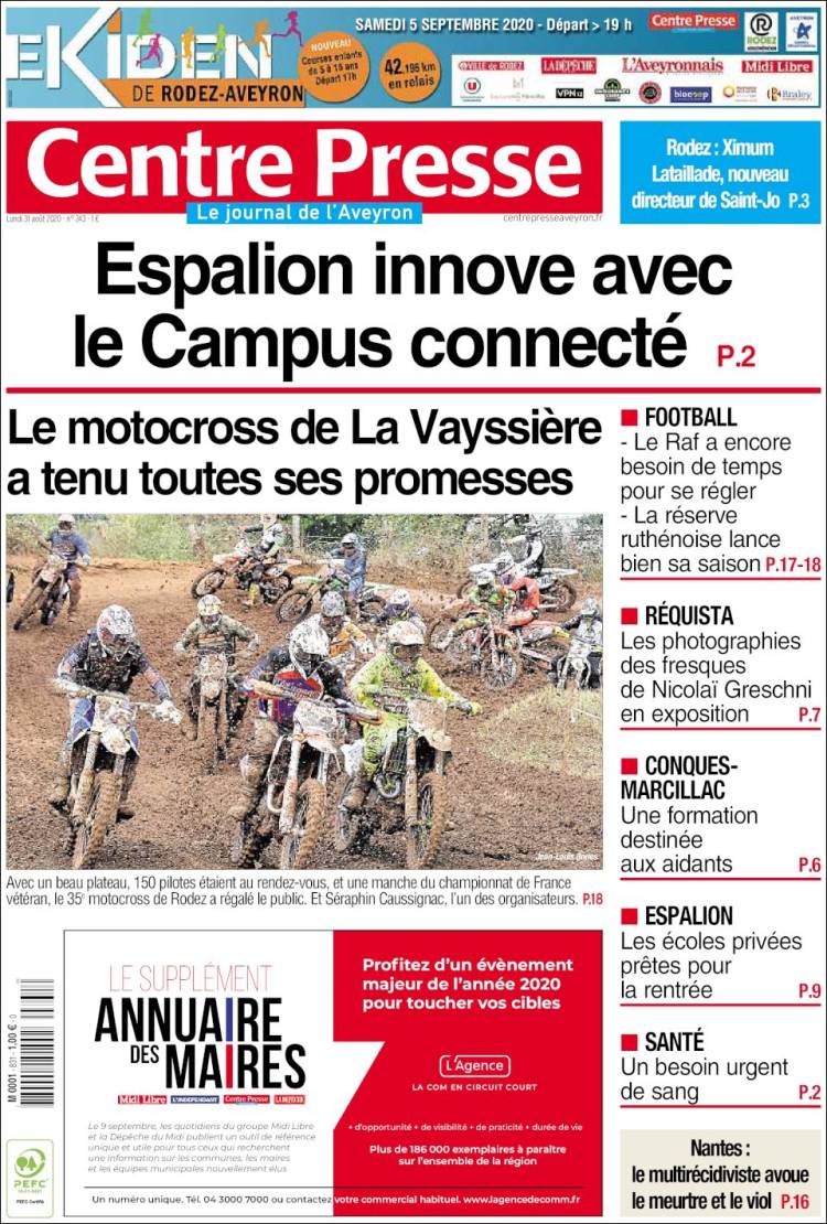 Portada de Centre Presse (Francia)