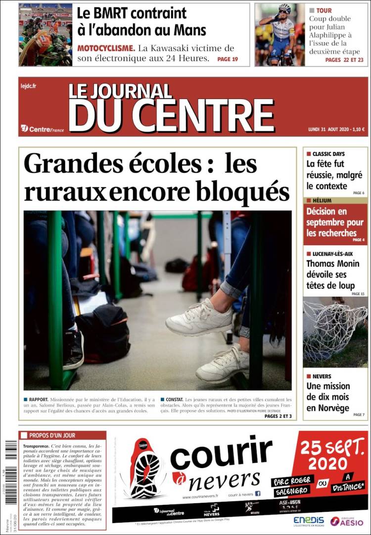 Portada de Le Journal du Centre (Francia)