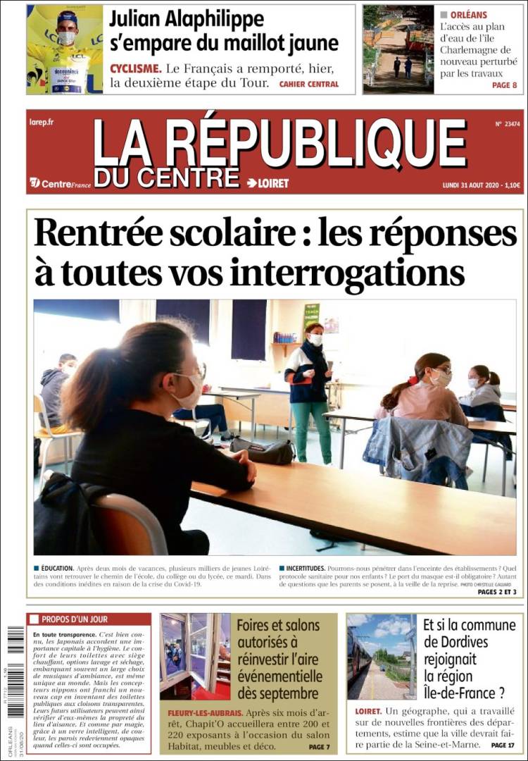 Portada de La République du Centre (Francia)