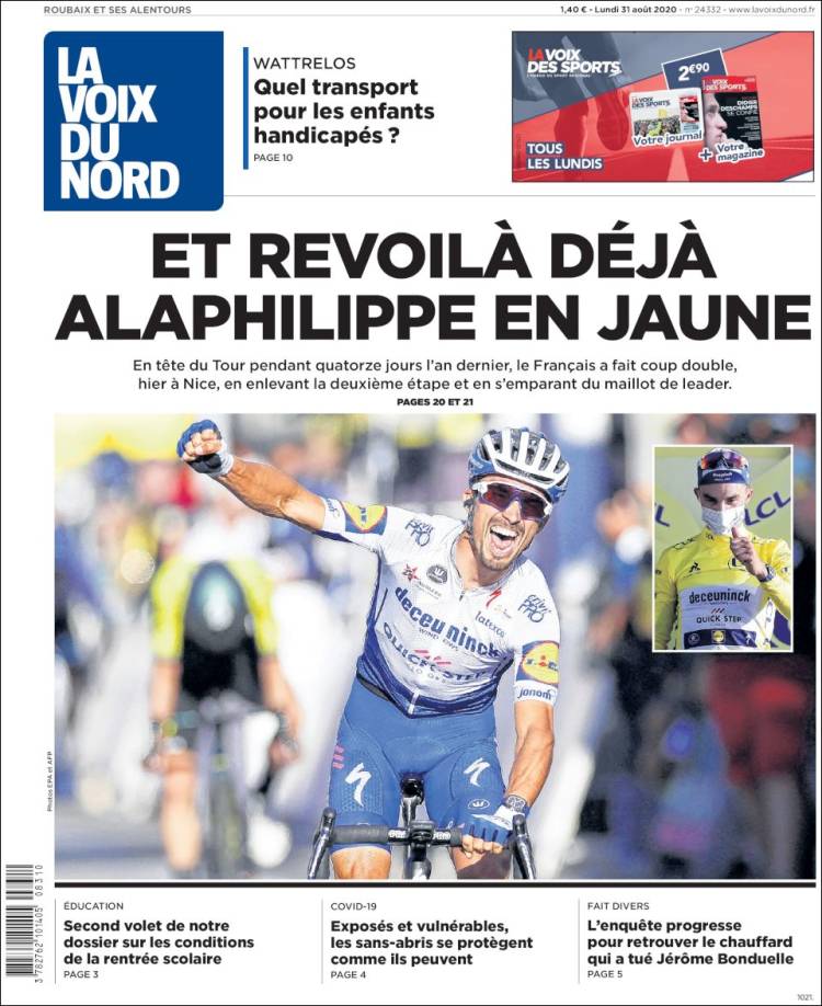 Portada de La Voix du Nord (Francia)