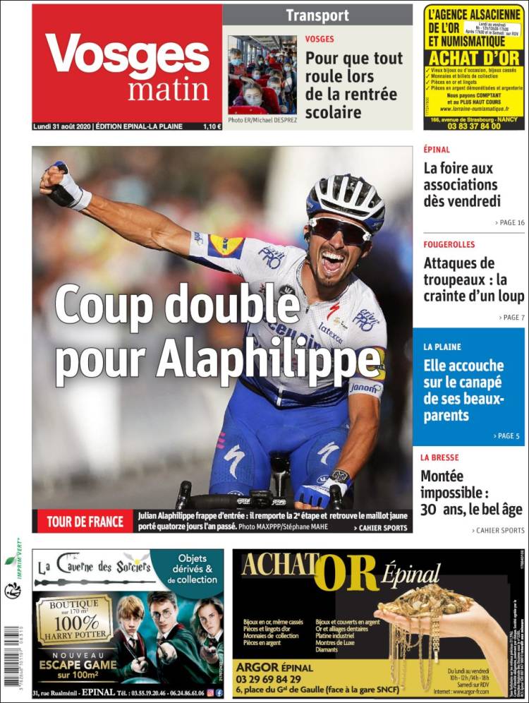 Portada de Vosges Matin (Francia)